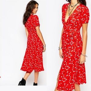 RECLAIMED VINTAGE FLORAL MIDI WRAP DRESS